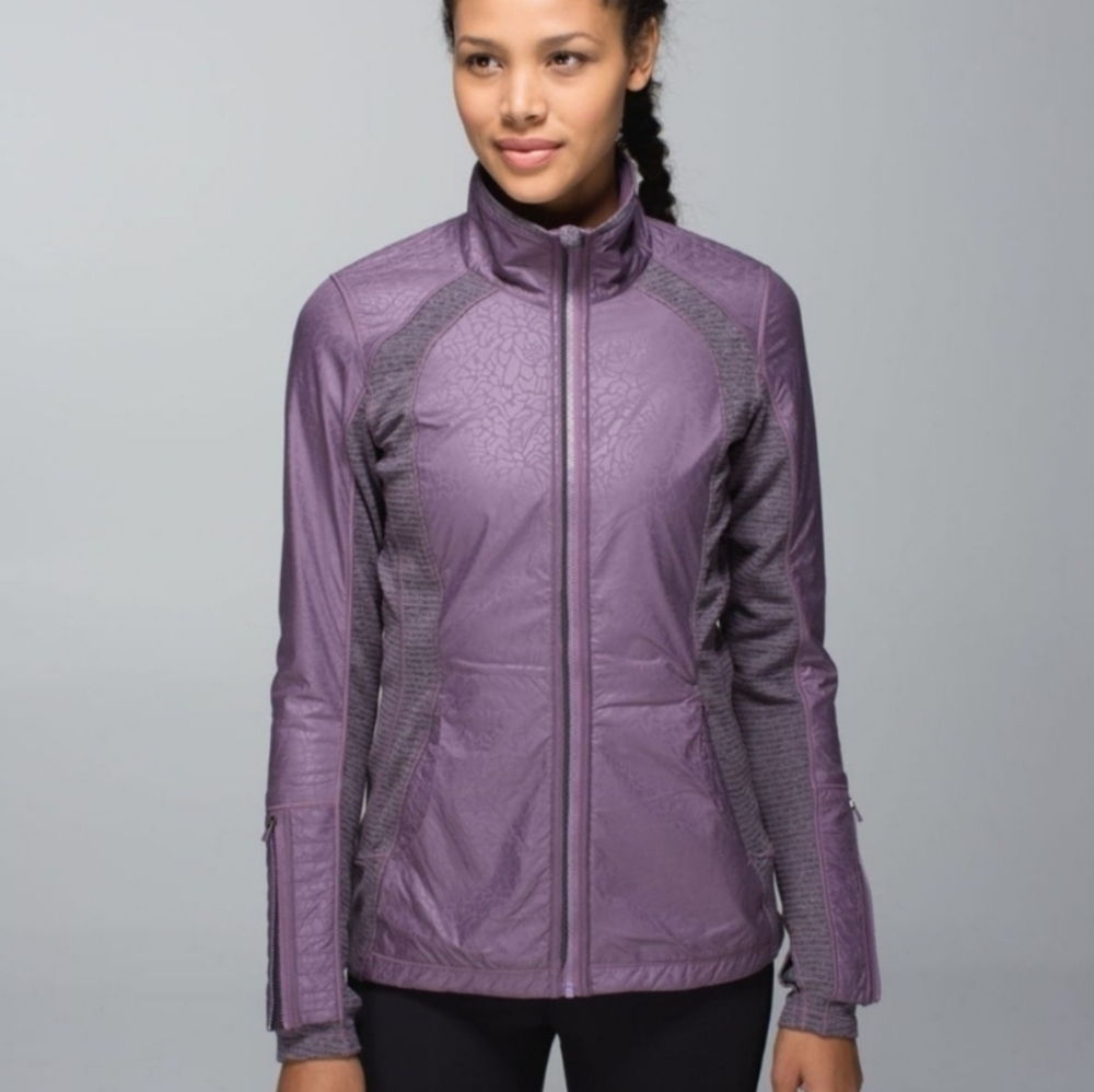 Lululemon Rebel Runner Zip Up Jacket Petal Camo Embossed Purple Fog Sz 8